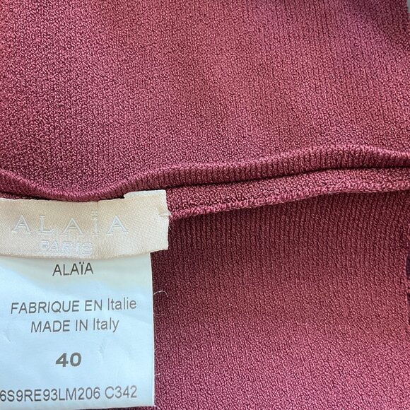 Alaia Burgundy Cut-Out Detail Sleeveless A-Line Viscose Knit Dress - Picture 4 of 4